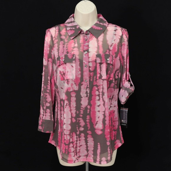 INC International Concepts Womens Tie Dye Mesh Shirt & Cami M Medium Pink NEW - Picture 2 of 11